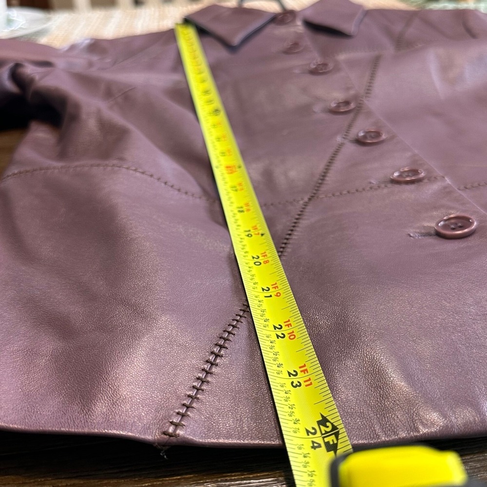 Worth Womens Pastel Purple Genuine Leather Patchwork Button Front Jacket Size 12 - Picture 10 of 12